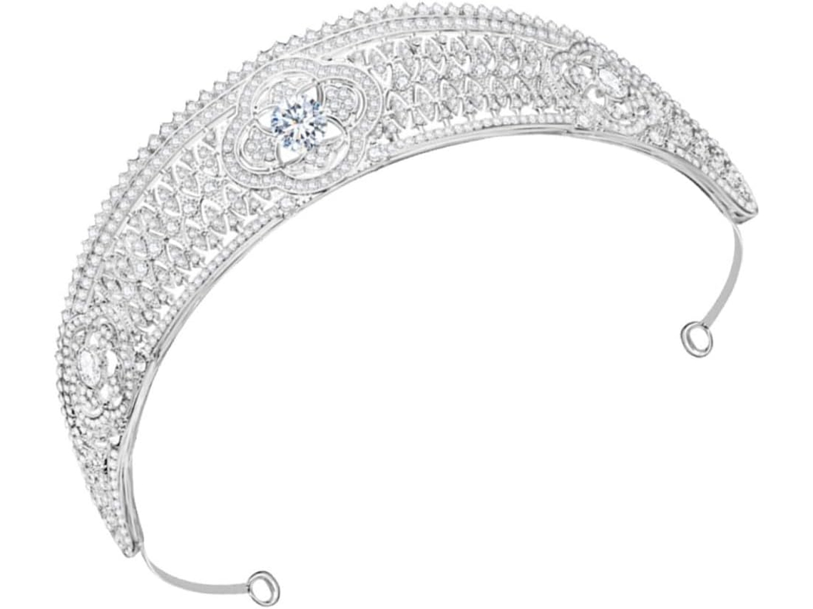Corona Nupcial Blanca Con Diamantes De Imitación - Tiara Elegante Para Bodas