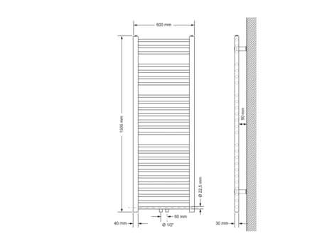 Radiador de baño conexión central 500 x 1500 mm antracita derecho con termostato LUXEBATH