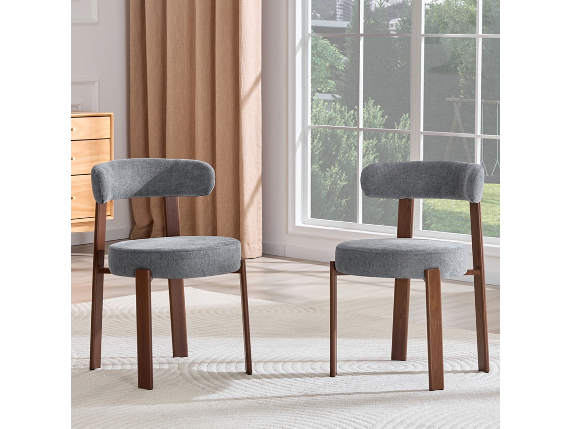 Juego De 2 Sillas De Comedor Medievales Con Tapicería Gris Y Reposabrazos.