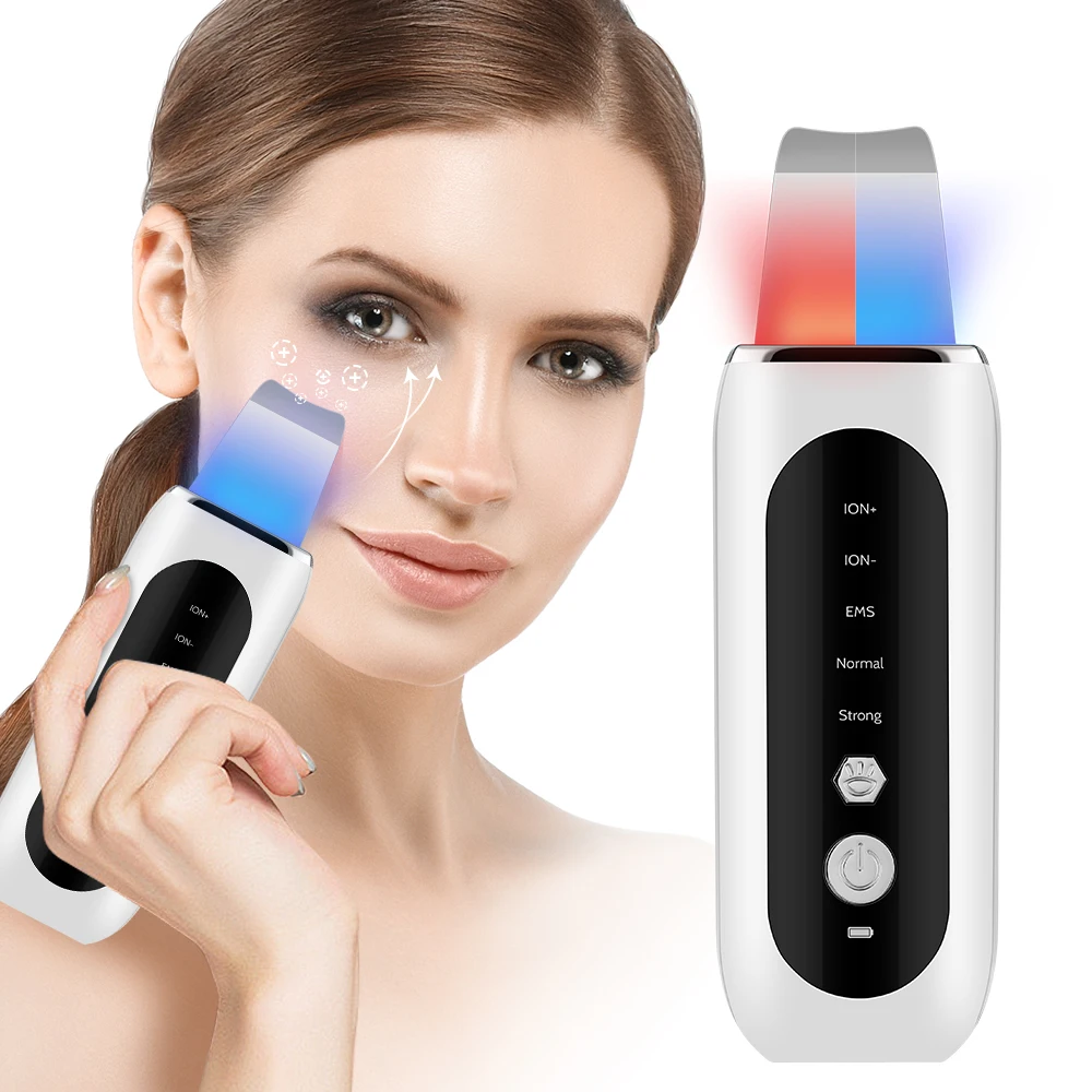 Cepillo de limpieza facial ultrasónico (con luz), limpiador de poros faciales, 4 modos