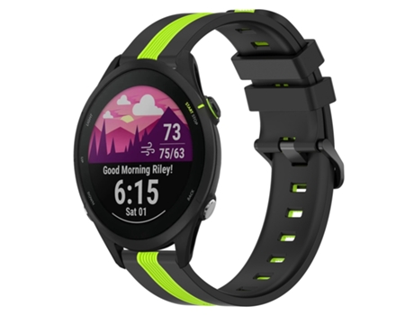 Correa de reloj inteligente para Garmin Forerunner 255 Music 22 mm Correa de reloj de silicona vertical de dos colores (negro + verde lima)