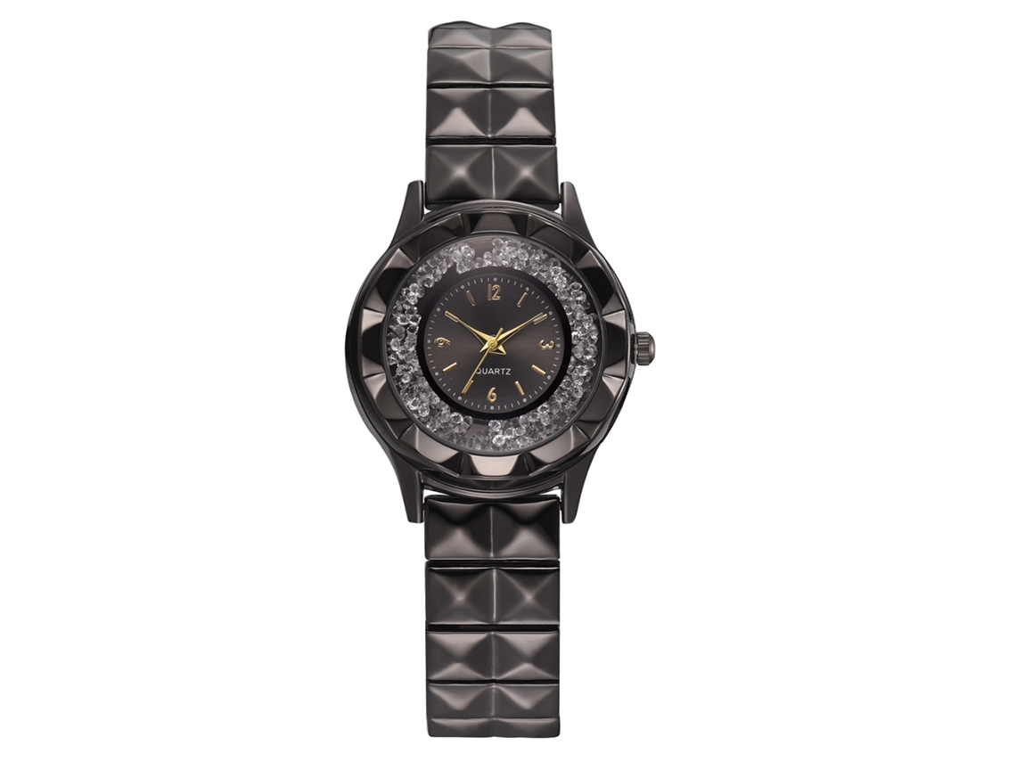 Elegante Reloj De Pulsera De Cuarzo Para Mujer Con Esfera Redonda Y Correa Informal De Aleación Negra.