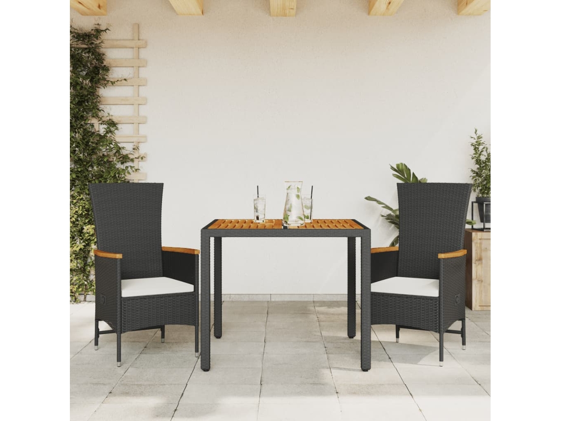 Conjunto de comedor de jardín de 3 piezas DKD Home Decor con cojines de mimbre negros
