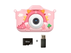 Cámara infantil Gertiz Dinosaur con cámara dual de 48 MP y grabación de vídeo HD de 1080p, 32 GB, color rosa