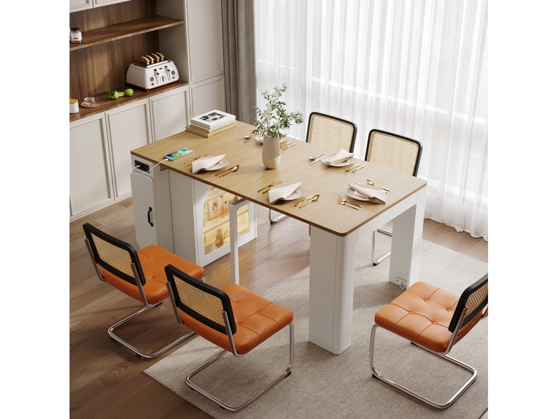Isla De Cocina Multifuncional Blanca Con Ruedas, Mesa Extraíble Y Tapa Removible, Carrito Con Regleta Para Cocina Y Comedor