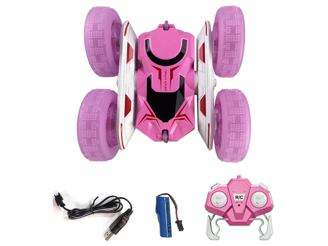 Coche teledirigido para niños, 4x4, 2,4 GHz con luces LED, coche acrobático eléctrico con rotación de 360 grados (rosa).