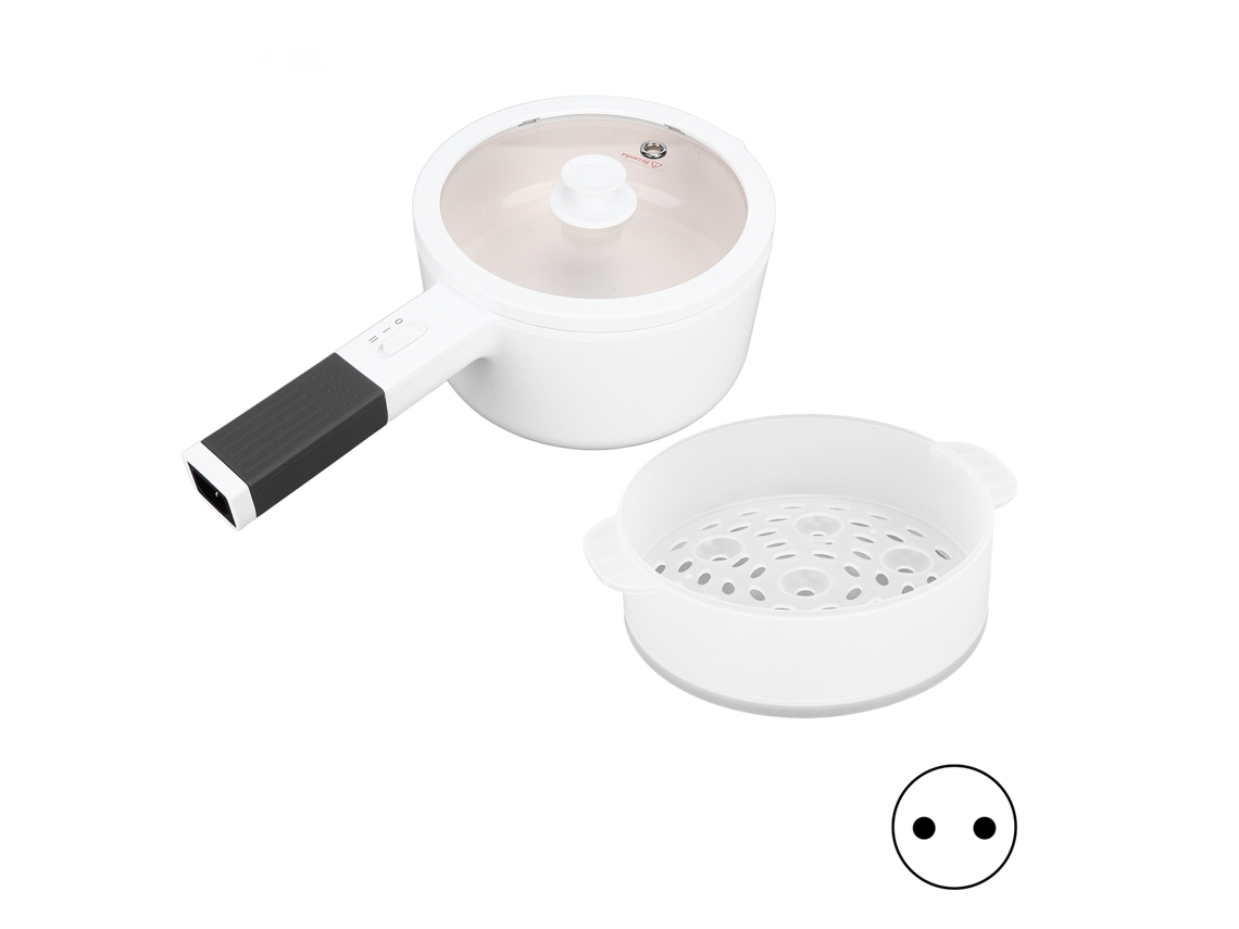 Olla eléctrica multifuncional de 1,6 l con control de temperatura y 800 W para fideos y fondue en dormitorios o en casa (conector de vapor de 220 V y UE)