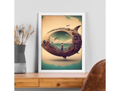 NACNIC Poster Pez En Estilo Surrealismo Cinematográfico Ilustraciones Y Grabados De Historieta Abstracta Y Artística A4 Marcos Negros