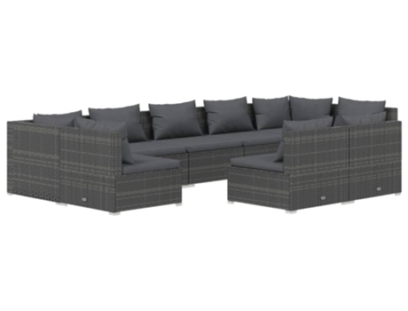 Conjunto 9 de muebles de jardín VIDAXL y cojines ratán sintético gris