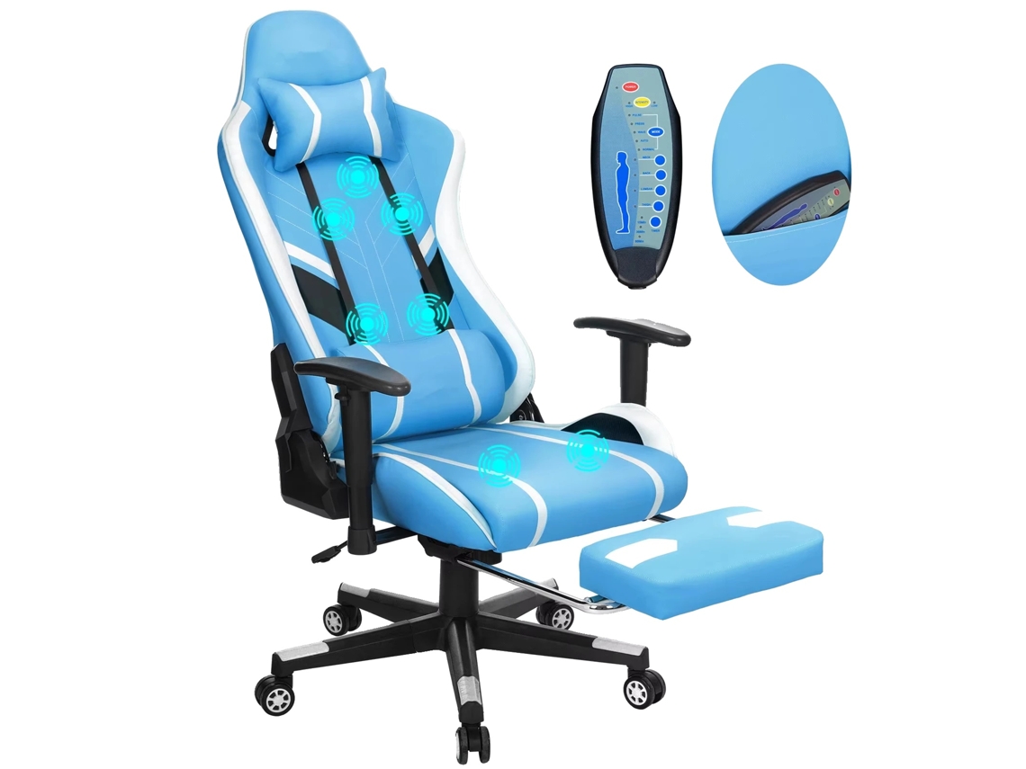 Silla de oficina, diseño ergonómico, altura ajustable, color azul y blanco OEM