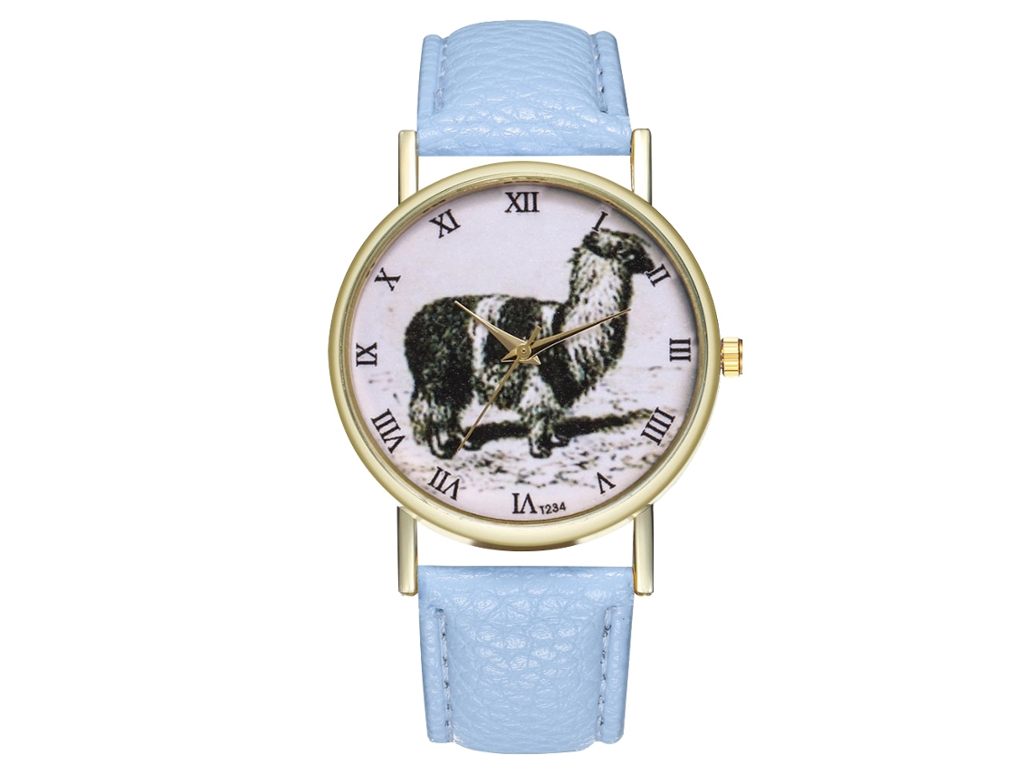 Reloj De Pulsera De Cuarzo Unisex Con Correa De Cuero Pu Y Patrón Animal (azul Claro)