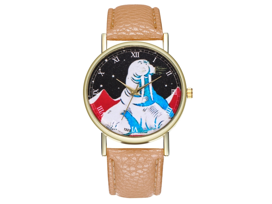 Reloj De Pulsera Unisex De Cuarzo Con Correa De Piel Sintética, Estilo Sencillo Beige.