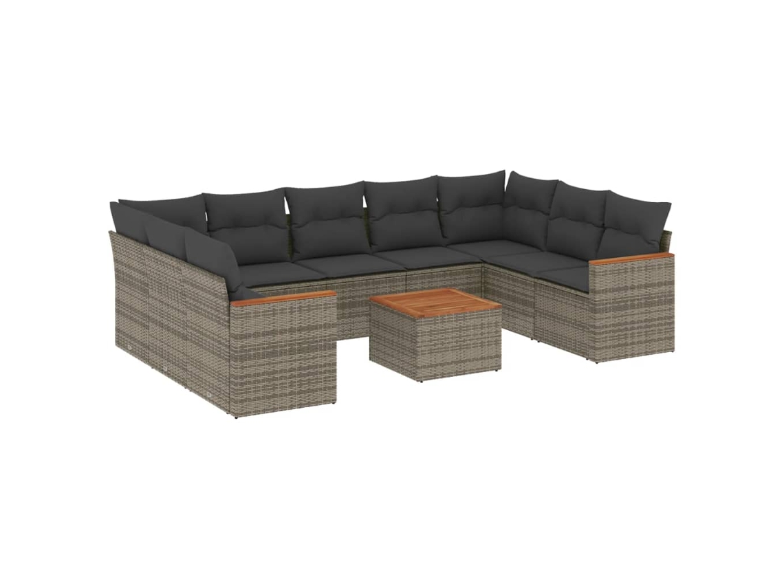 Conjunto de 10 sofás de jardín con cojines de mimbre, patas grises, EXCLUSIVA MAISON
