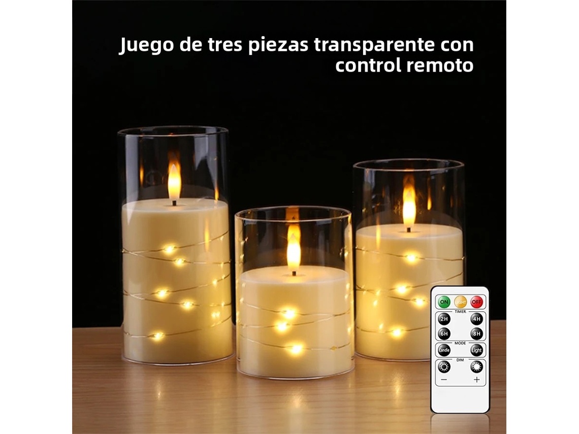 Vela Led Sin Llama (transparente) - Con Cadena De Luz De Estrella - Con Batería - Control De Temporización - Con Control Remoto