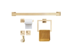 Juego de accesorios de baño, acero inoxidable 201, montaje en pared, 5 piezas, acabado dorado, resistente a la corrosión.