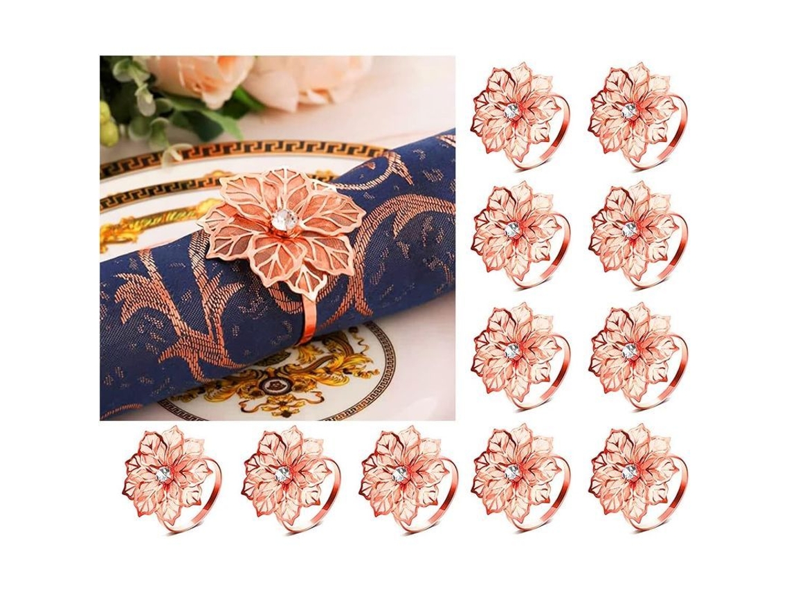 Anel para Toalha de Mesa Floral, Decoração de Mesa para Casamento e Natal (ouro Rosa 12 Unidades)