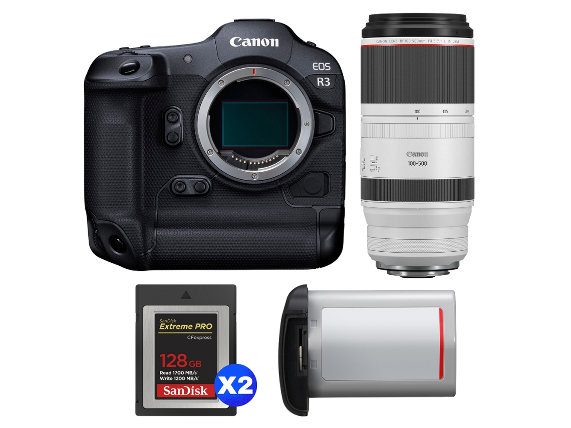 Canon Eos R3 + Rf 100-500mm F/4.5-7.1 L Is Usm + 2 Sandisk 128gb Extreme Pro Cfexpress Type B + Canon Lp-e19 + Ebook Pricedirect