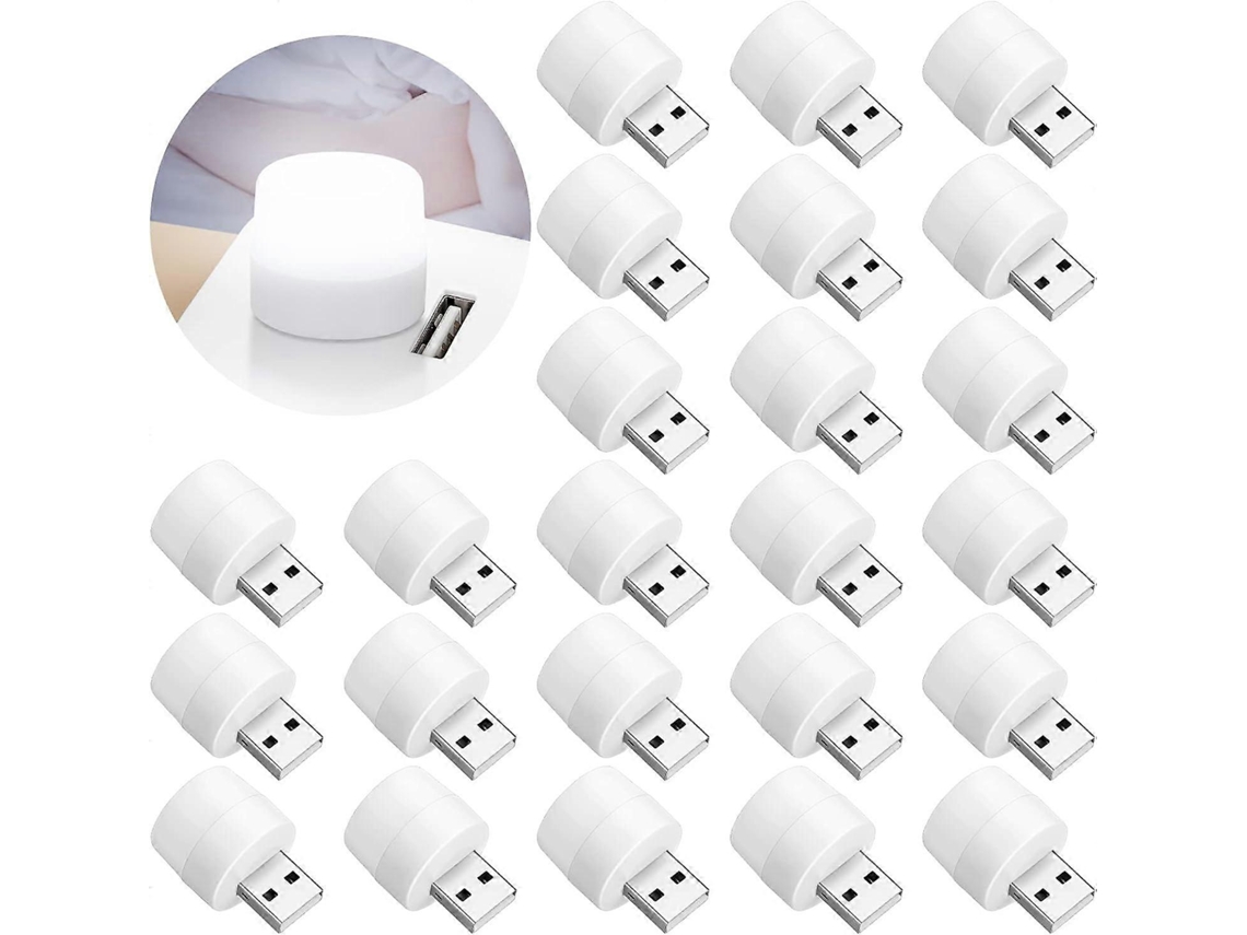 Rebe-24 Lamparas Nocturnas Usb Mini Led Pequeñas Redondas Blancas Portátiles Para Dormitorio Pasillo Cocina Niños
