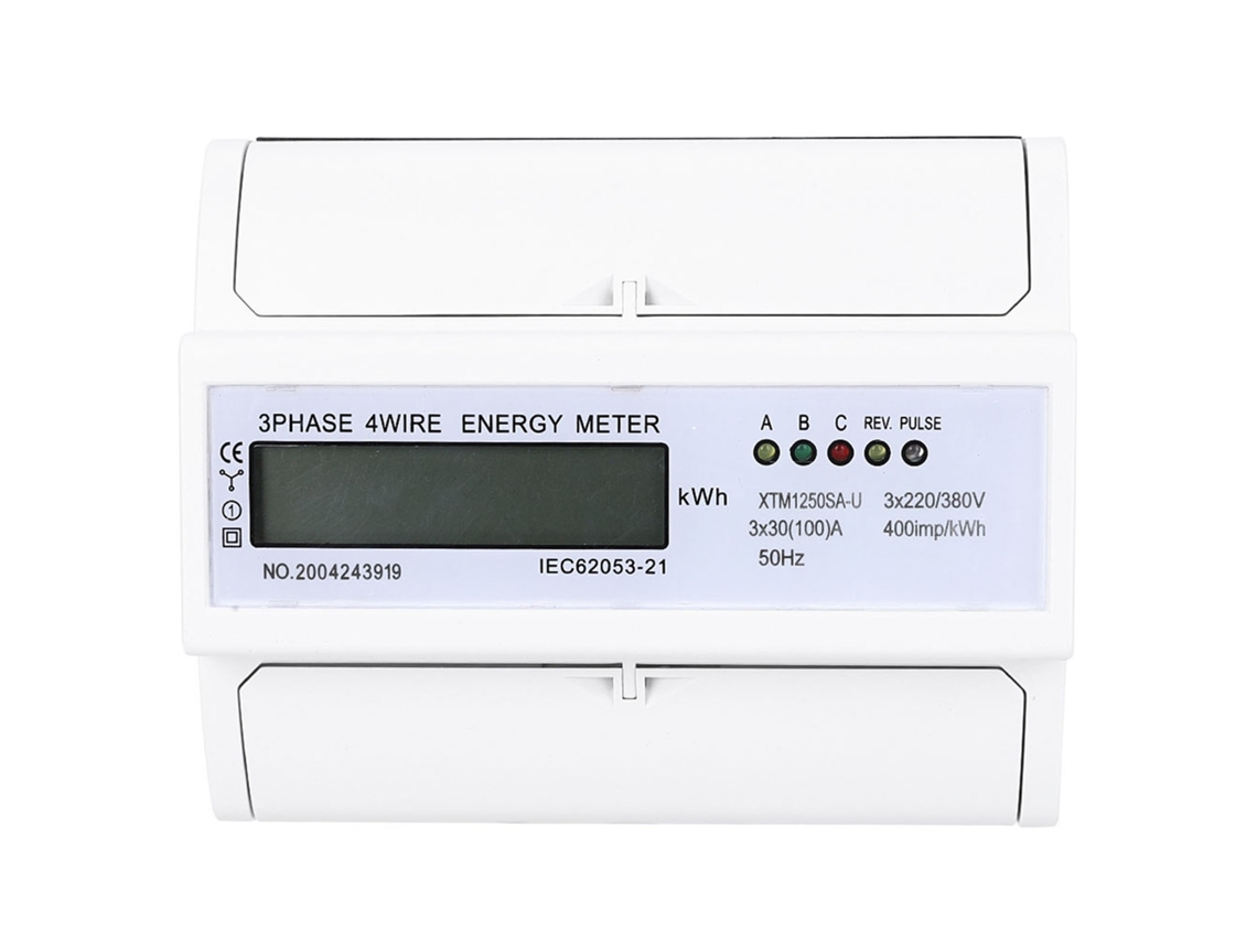 Contador eléctrico digital trifásico, 4 hilos, 7 pines, carril DIN, contador kWh, 30(100)A