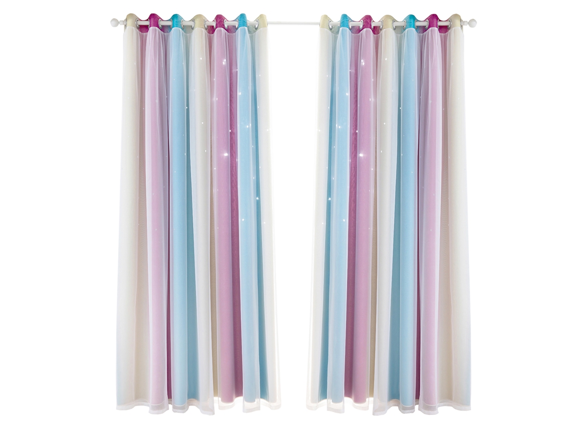 Juego de cortinas caladas con diseño de estrellas degradadas de dos piezas para dormitorio o sala de estar.