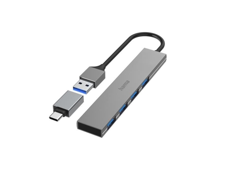 Hub USB HAMA Hub USB 4 Puertos USB 3.2 Gen1 5 Gbit/s Ultraslim
