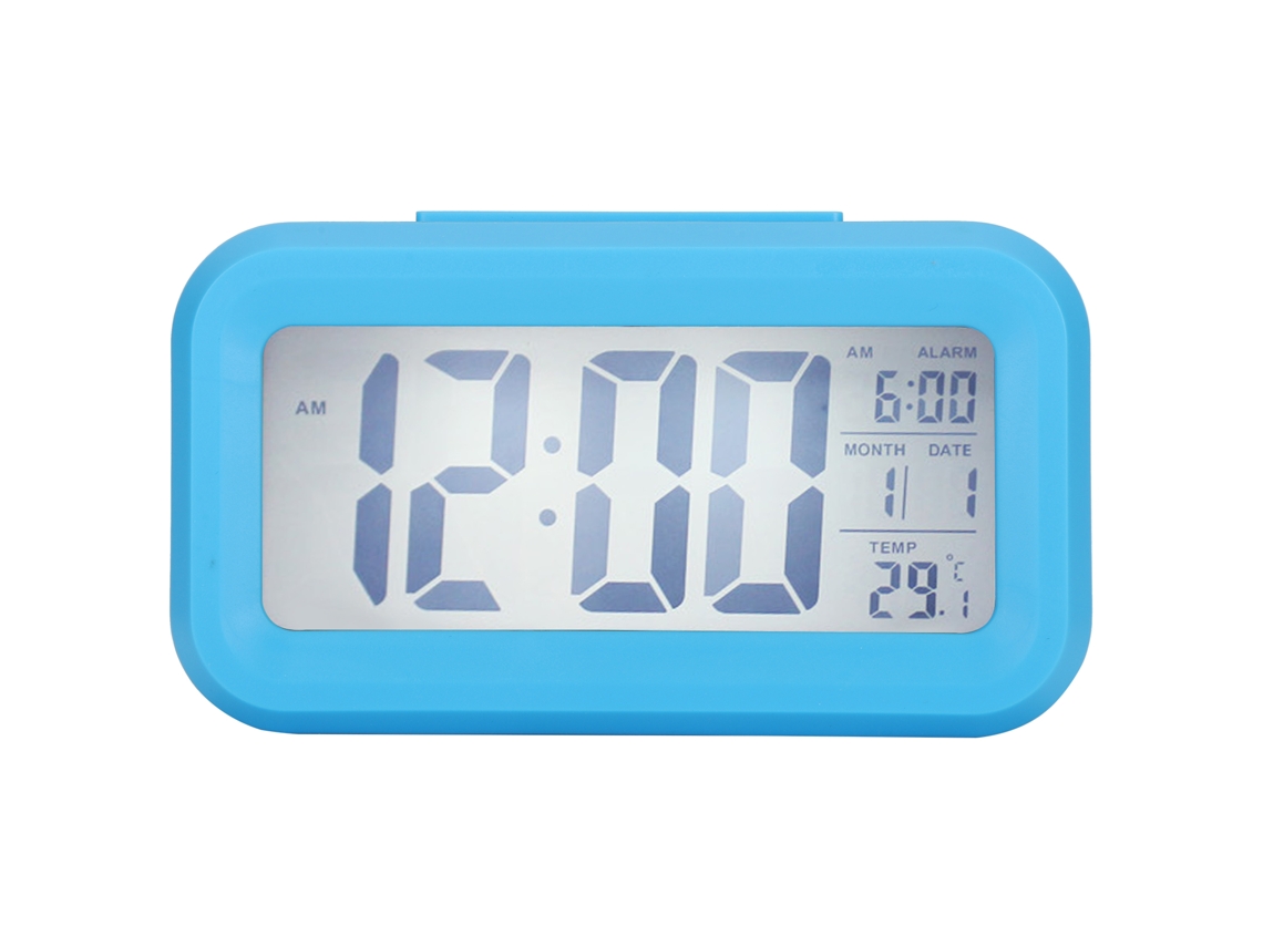 Reloj Electrónico Lcd Azul Ghy-501, Pantalla Grande, Silencioso, Despertador, Hora, Temperatura.