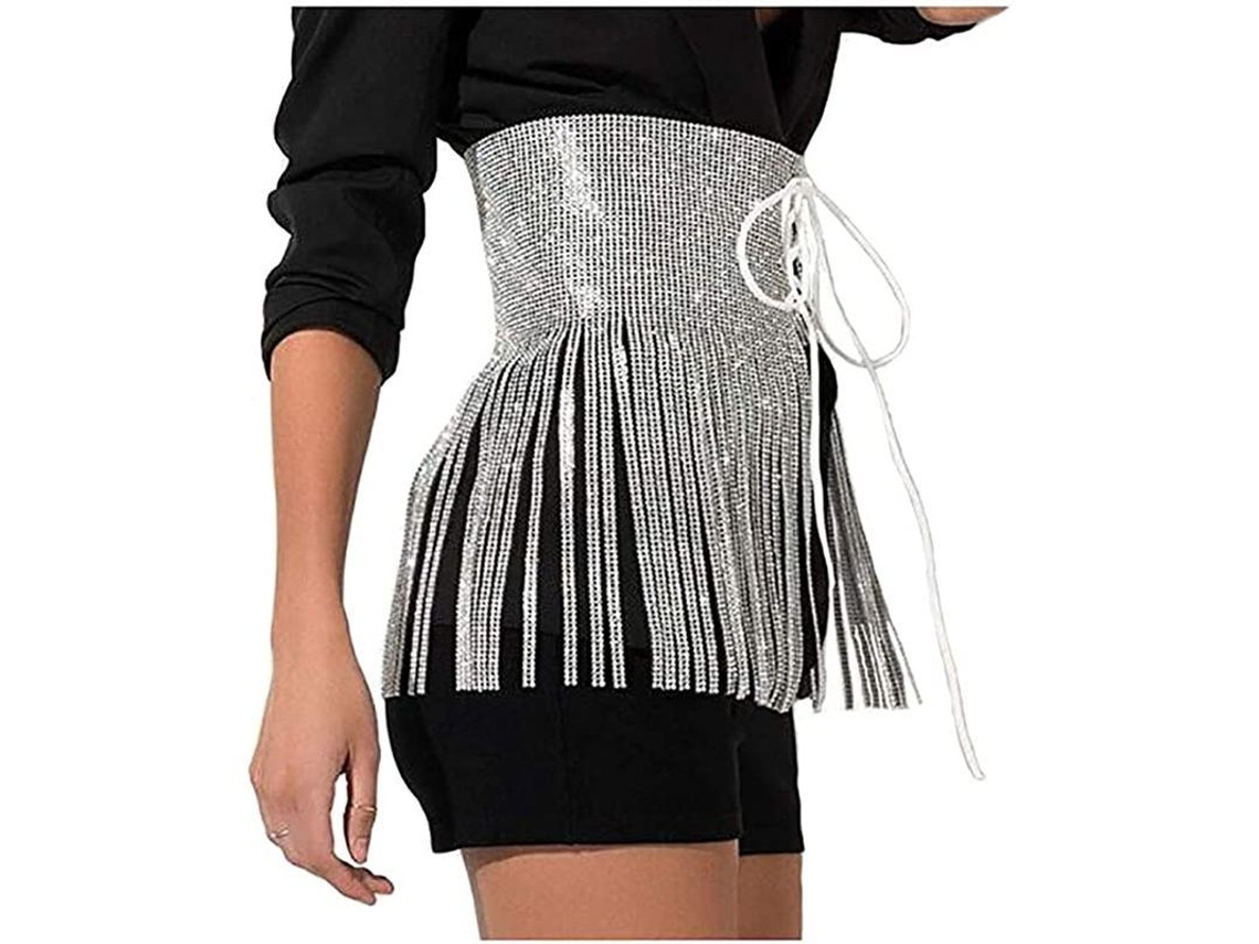Cinturón Túnica Para Mujer Con Pedrería Y Flecos, Cinturón De Cristal Con Cierre De Lazo, Talla M