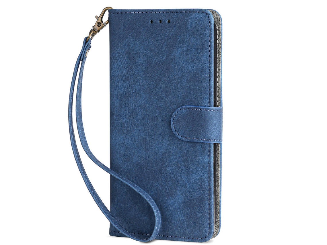 Capa Protetora De Couro Com Aba Articulada Para Proteção Contra Quedas.azul Com Cordão - Oppo A6 Pro 4g