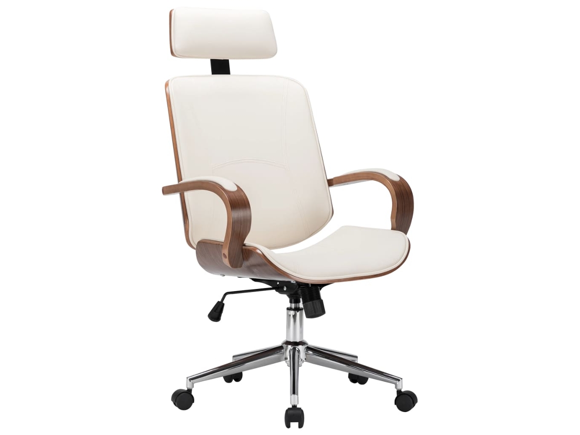 Silla giratoria de cuero artificial con respaldo Crema Madera curvada Crema M74127