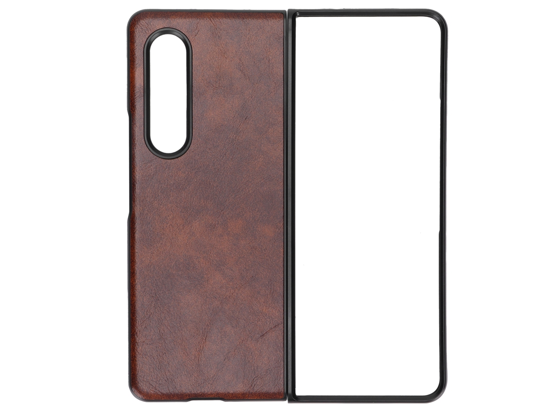 Capa De Couro Protetora Shockproof Com Padrão Business Para Samsung Galaxy Z Fold 3 Marrom