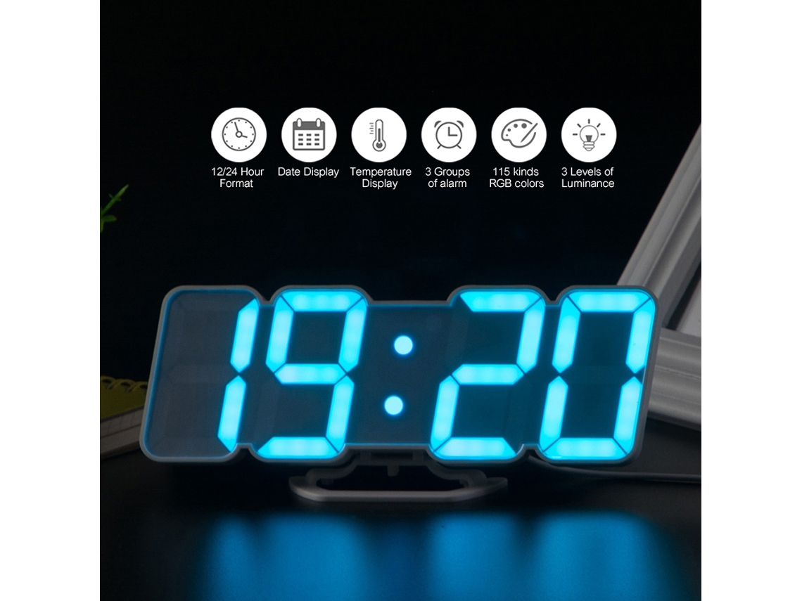 Reloj Despertador Digital Inalámbrico Con Led Rgb Y Control Remoto Usb, Para Montaje En Pared O Sobremesa, Color Blanco.