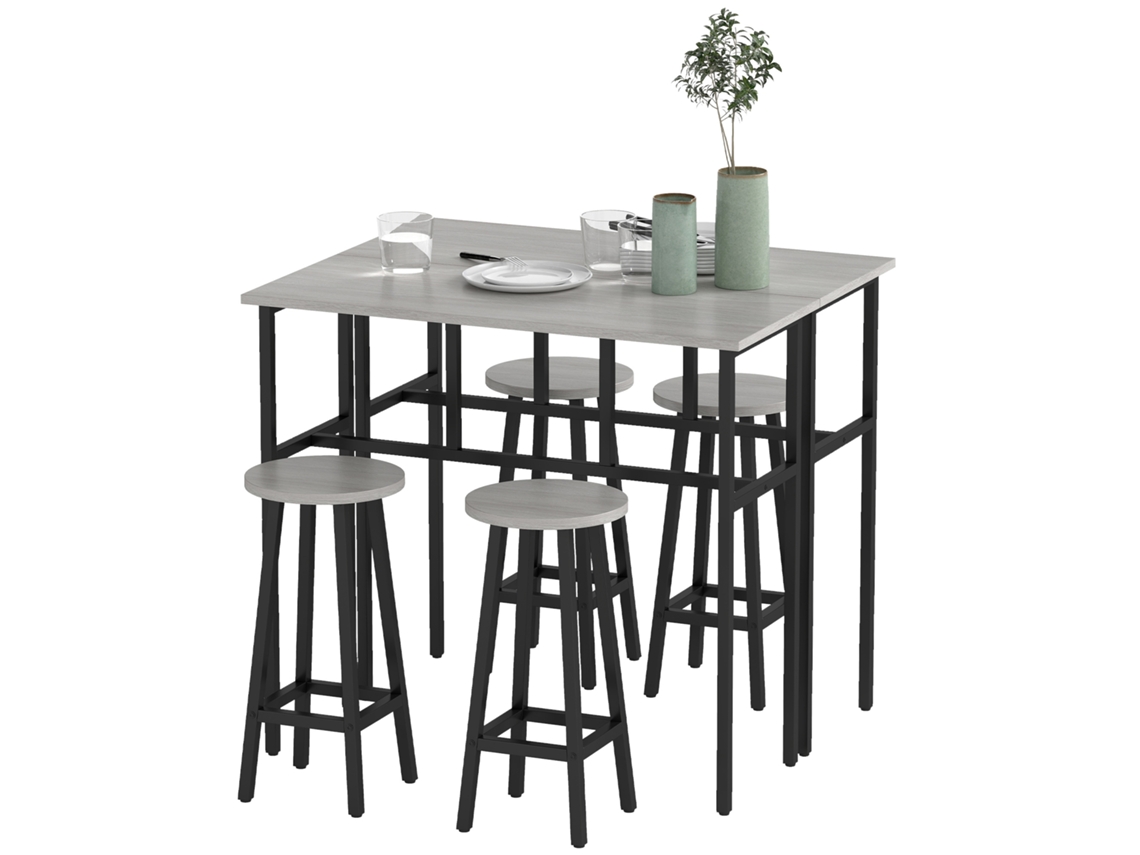 Juego de mesa y taburetes de estilo industrial, 6 piezas, 2 mesas, 4 taburetes, gris/negro.