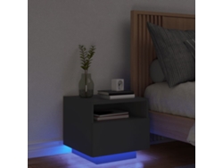 Mesita de Noche Luces Led Madera Negro (40x39x37cm)
