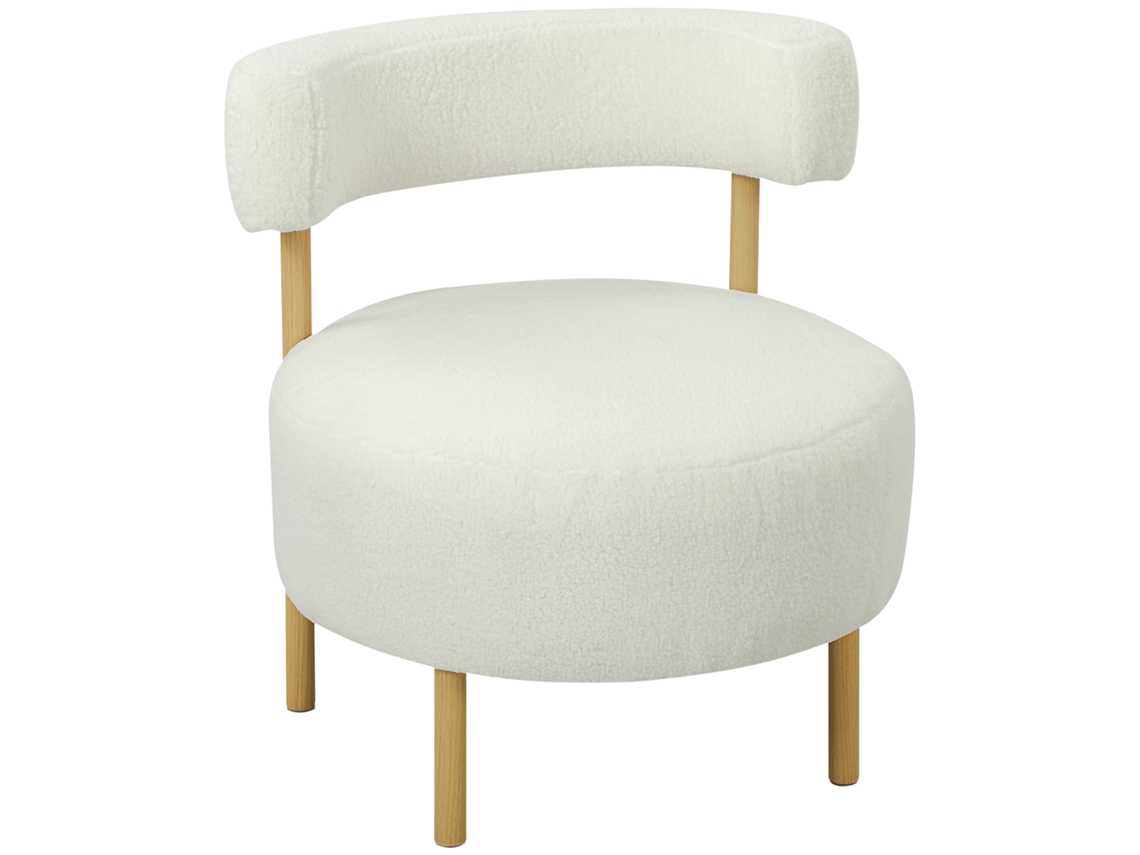 Sofá Individual De Tela Bouclé, Sillón Tapizado Con Respaldo Curvo, Asiento Ancho, 67x67x71cm, Color Crema.