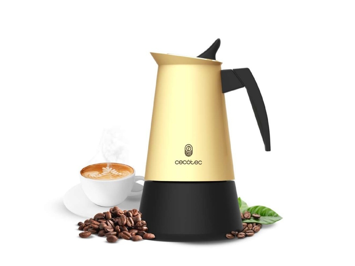 Cecotec Cafetera Italiana Piccolina 400 Beige. 200ml, 4 Tazas De Café, Acero Inoxidable, Apta Todas Superficies, Filtro Premium