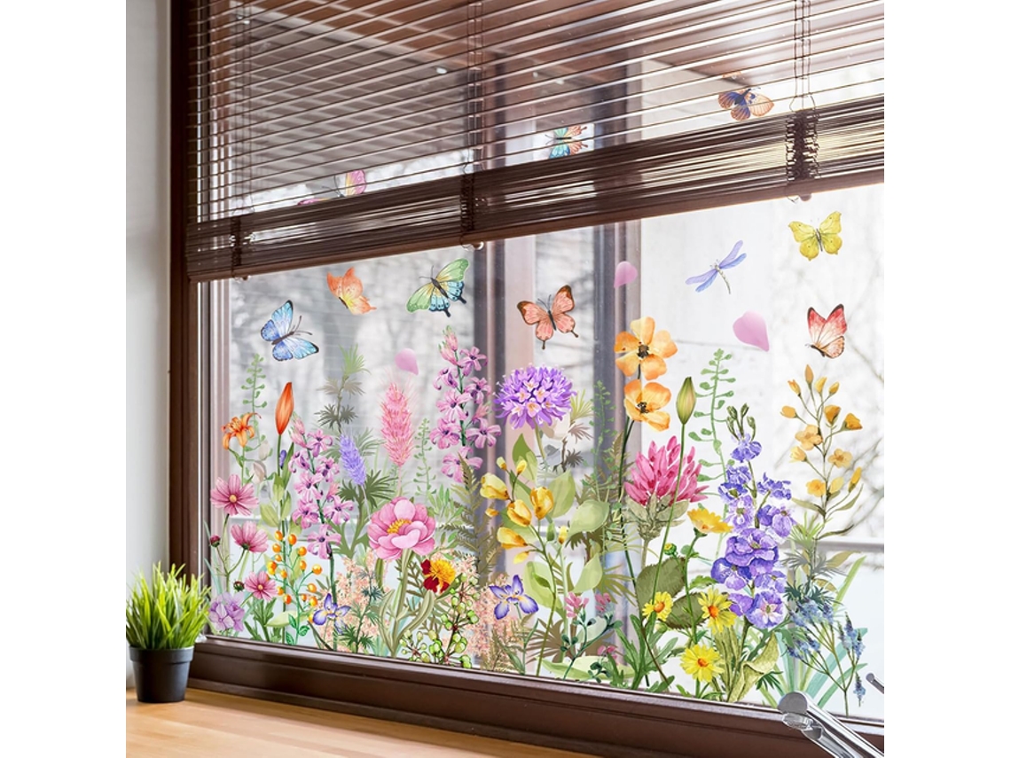 Vinilo De Cristal Con Mariposas Y Flores - Película Estática Decorativa De Jardín - Color
