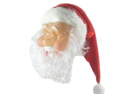 Máscara de Papai Noel em látex macio com barba branca e gorro vermelho para festas de Natal, Halloween e Carnaval.