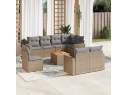 Conjunto de sofá de jardín de 9 piezas con cojines, mimbre sintético beige, Dkd Home Decor
