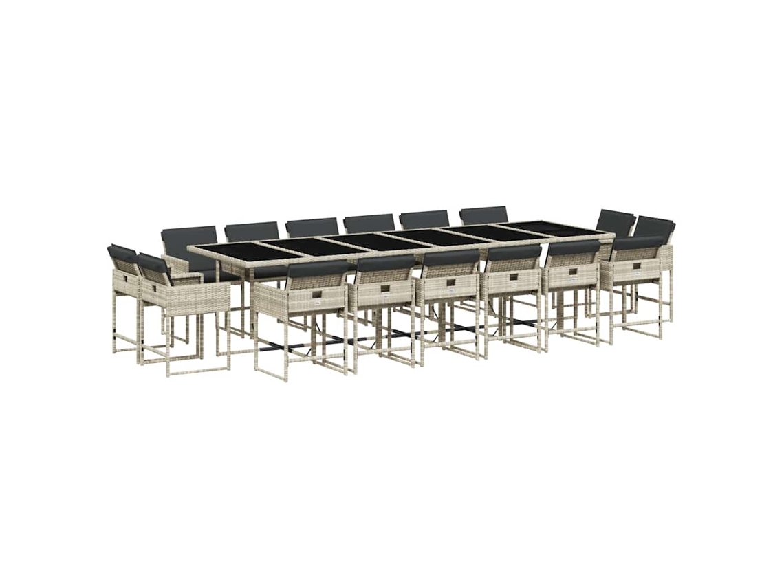 Juego de comedor de jardín de 17 piezas con cojines de mimbre gris claro EXCLUSIVO DE LA CASA (17 piezas)