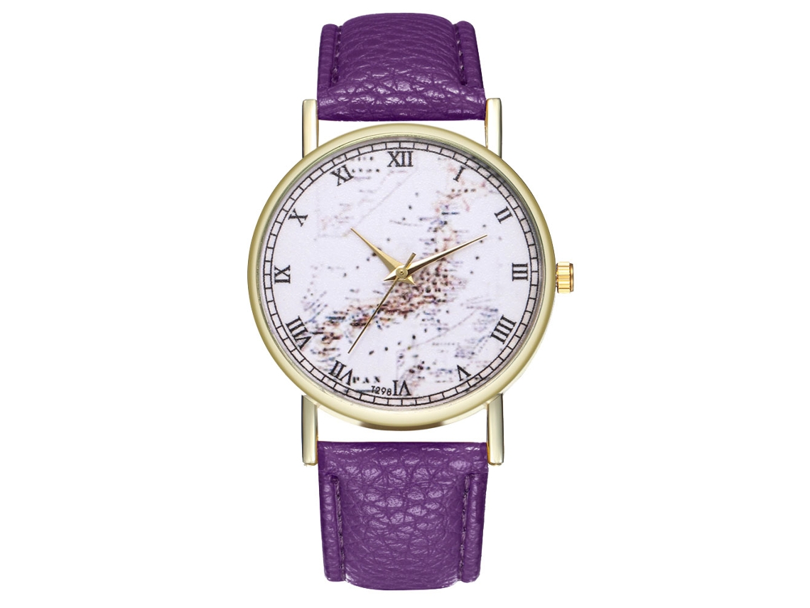Reloj De Pulsera Unisex Moda Nueva Cuarzo Analógico Correa De Cuero Morado