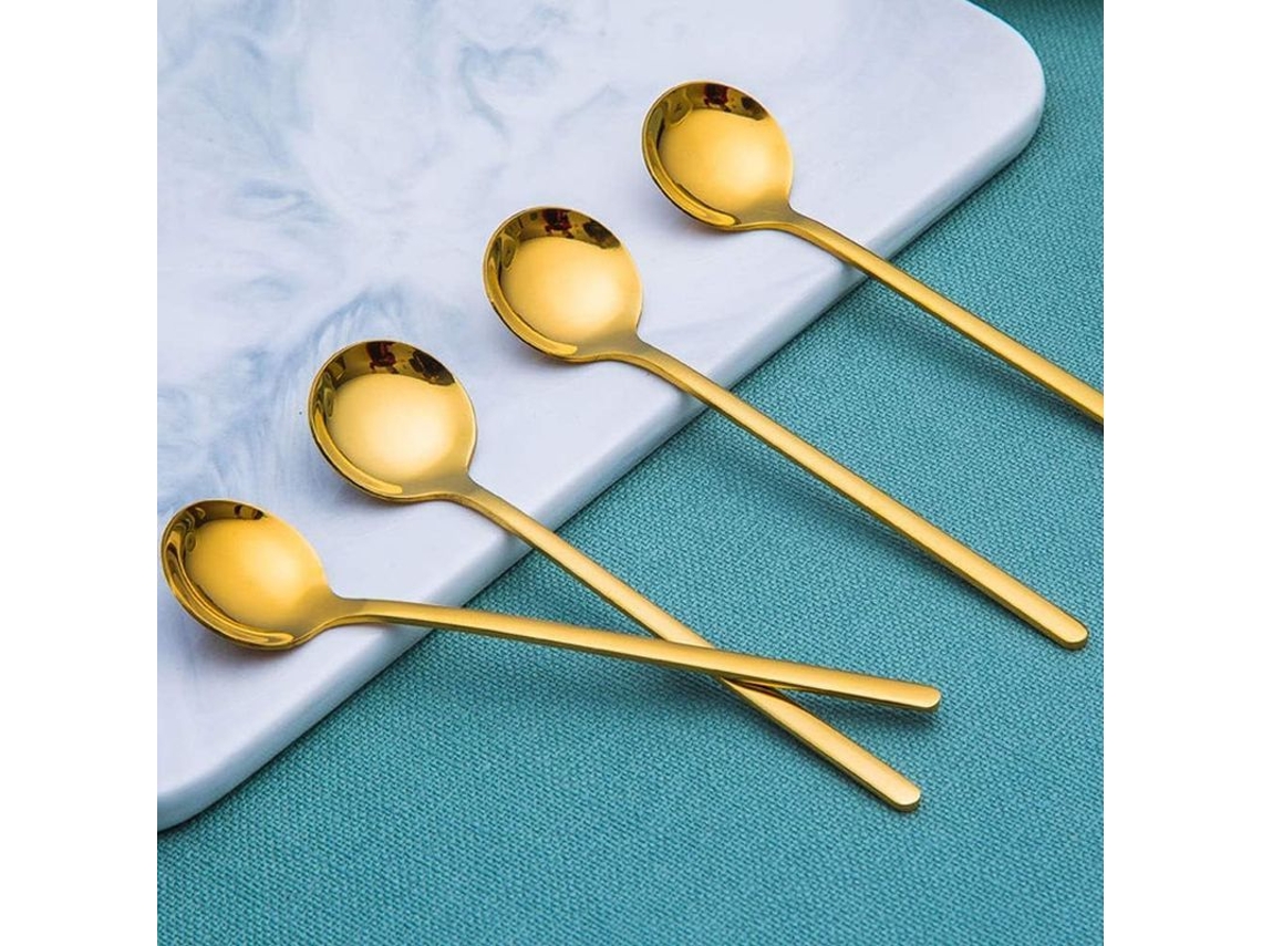 Cucharas de café espresso Rebe-10 de acero inoxidable dorado, 13,5 cm, para café, postres, helados y sopas.