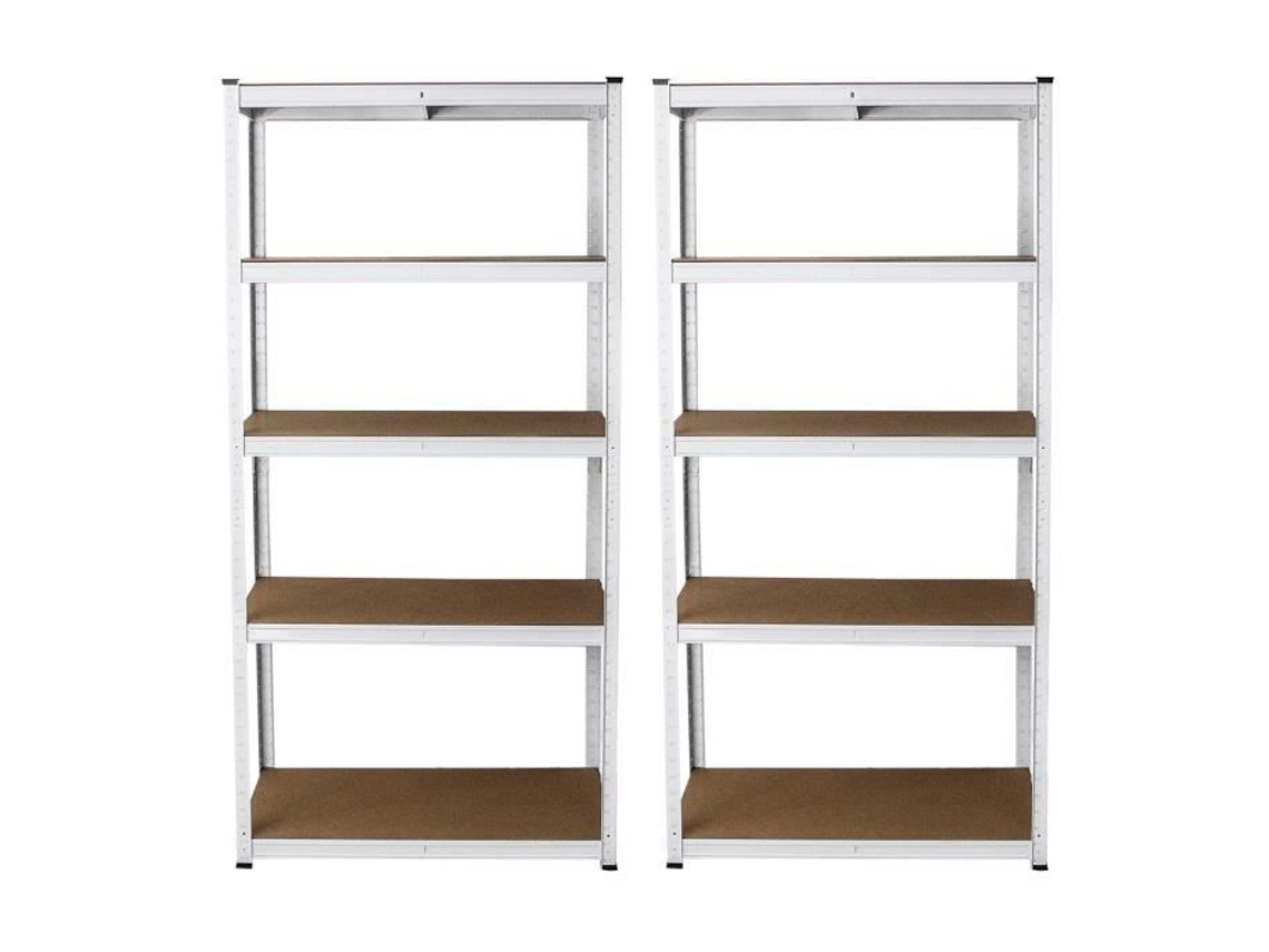 Juego de 2 Estantes y Racks Blancos 90 X 40 X 180cm en Acero Galvanizado 5 Niveles Capacidad Total de 1000kg 100 Sin Tornillos