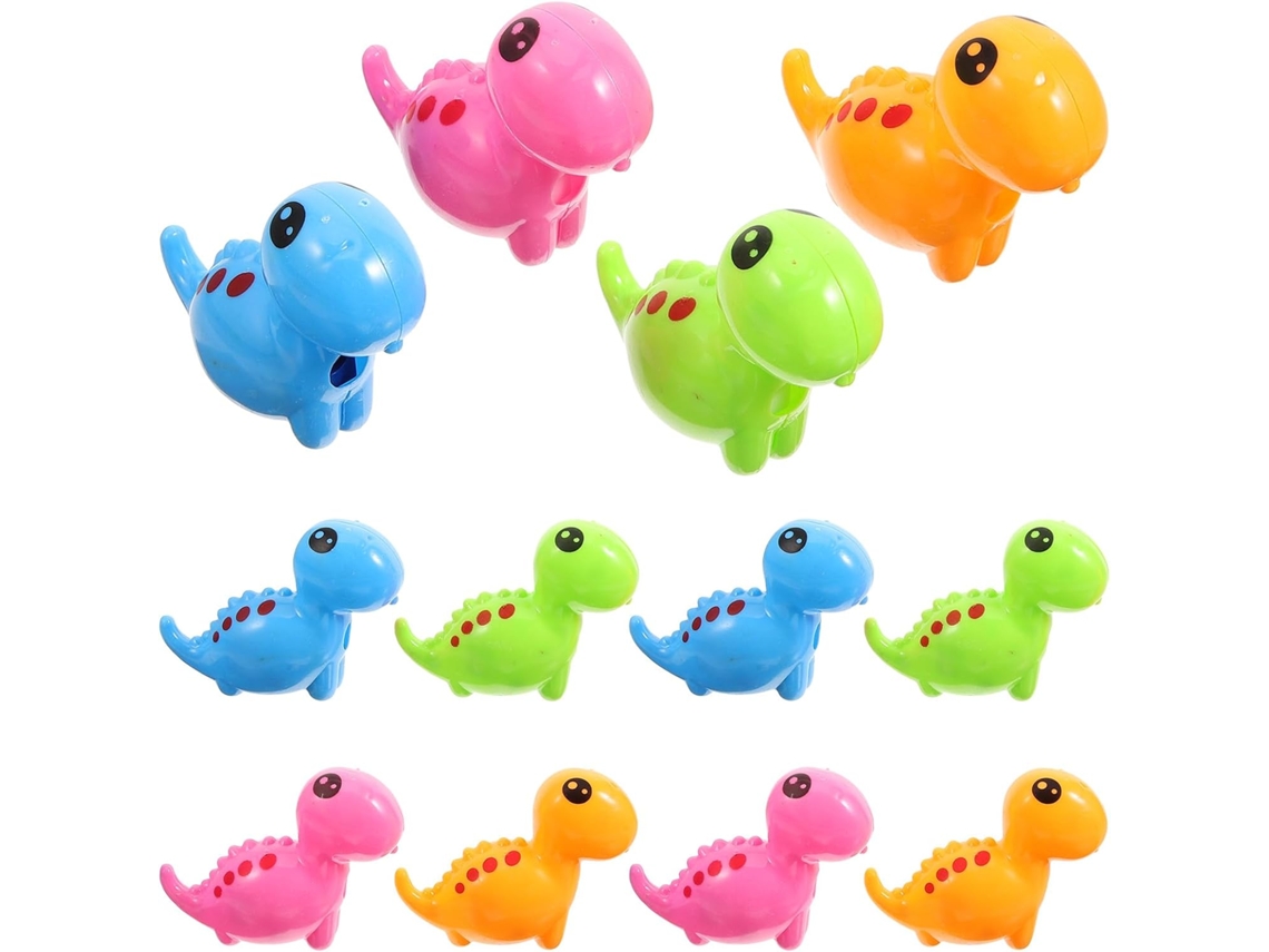12 Sacapuntas Portátiles De Colores, De Plástico Y Metal, Con Un Creativo Diseño De Dinosaurio.