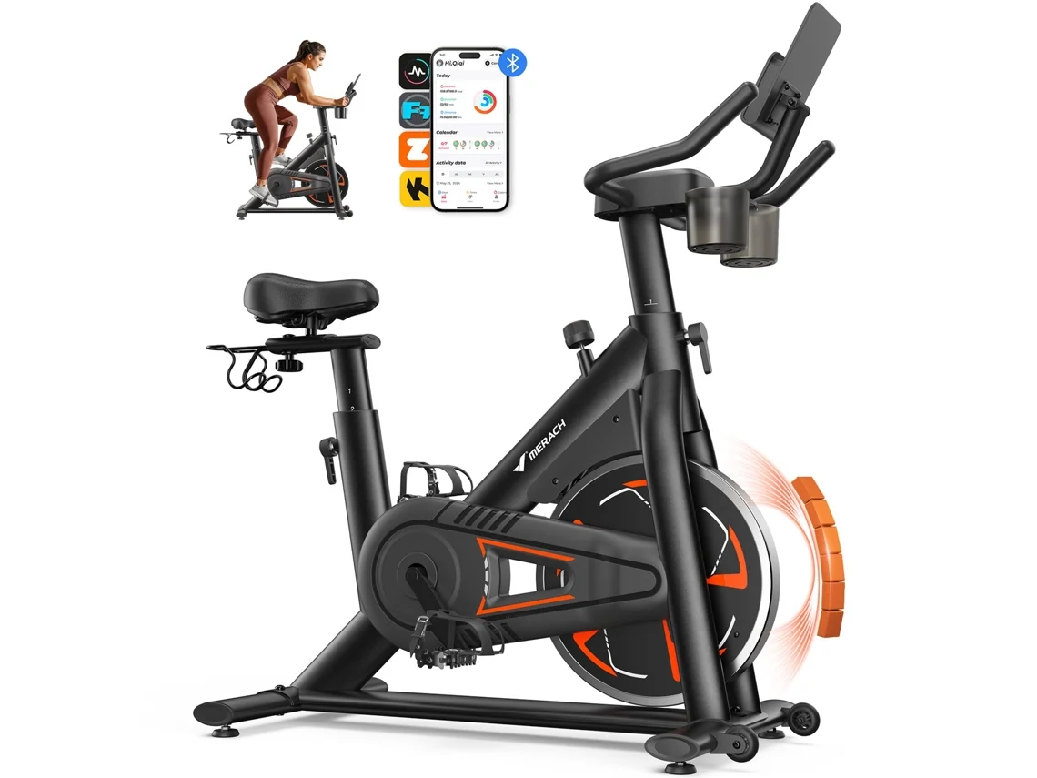 Bicicleta Spinning Magnética Merach, 8 Niveles, Bluetooth/app, Volante De Inercia De 8kg, Cuadro Reforzado, Asiento Ajustable Y Acolchado, Hasta 150kg