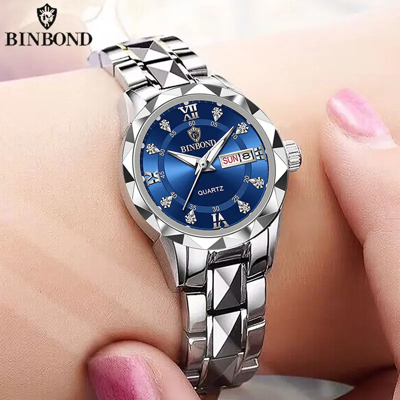 Reloj De Mujer, Resistente Al Agua, Luminoso, Con Indicador De Fecha, De Acero Inoxidable.