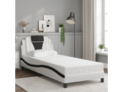 Cama Con Cabecero Cuero Sintético Blanco Y Negro 80x200 Cm