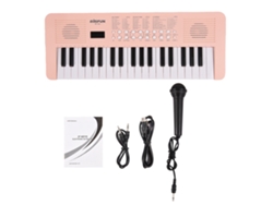 Teclado de piano de 37 teclas con 200 tonos y 200 ritmos, y micrófono.