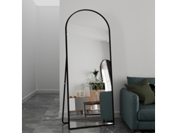 Espejo De Cuerpo Entero Arqueado Grande 180x80cm, Marco Negro De Aluminio, Espejo De Suelo Y Decorativo, Vidrio Templado Para Vestir Y Maquillaje