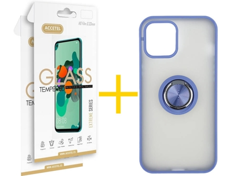 Kit Carcasa y Protector Cristal 2X iPhone 12 « 12 Pro Skyhe Gel Bumper Azul