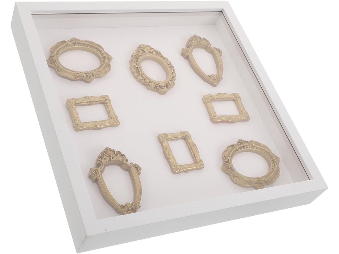 Vitrina Pequeña Blanca Para Museo De 9,8 X 9,8 X 3,5 Cm Con 8 Mini Marcos Decorativos De Resina Para Fotos...